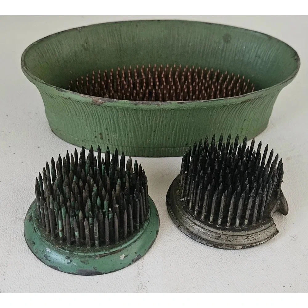 Vintage Metal Spike Flower Frog Lot Of 3 Antique